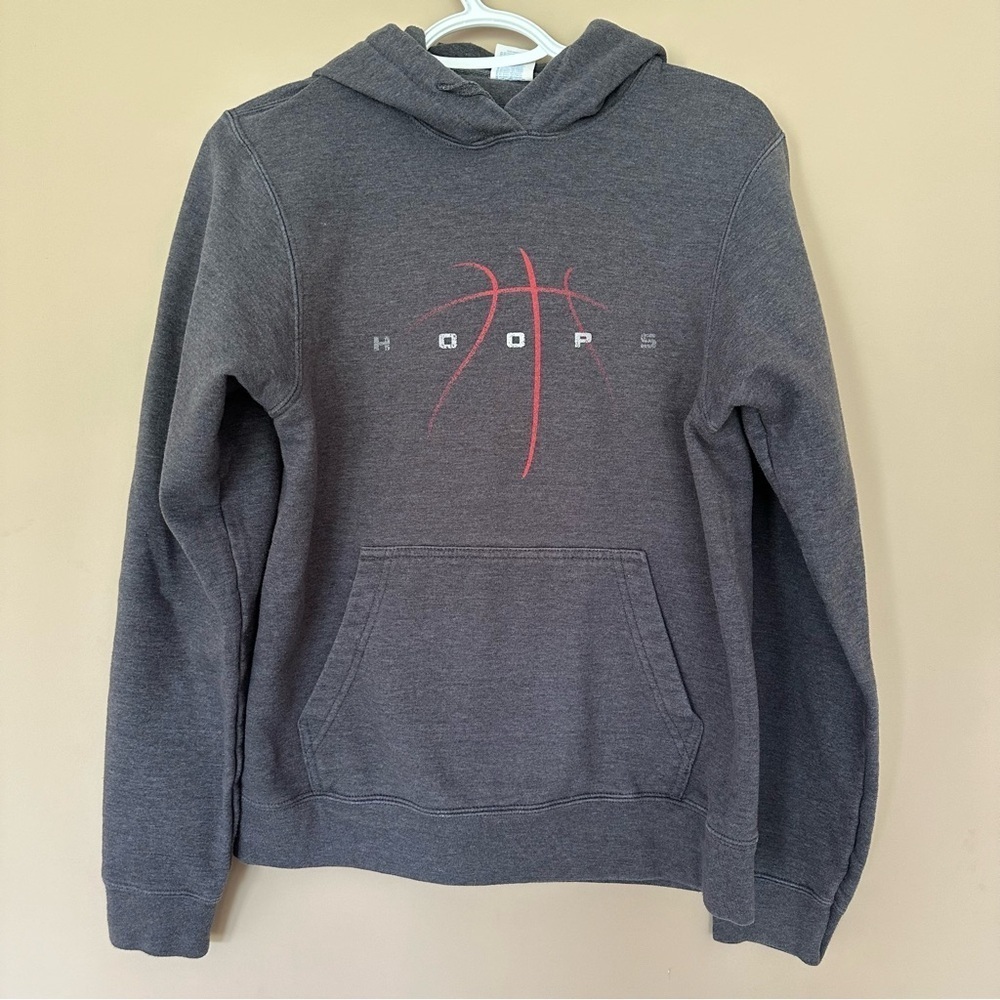 Hoops Basketball Hoodie Adult Small Grey Red White Sweatshirt Casual Athleisure